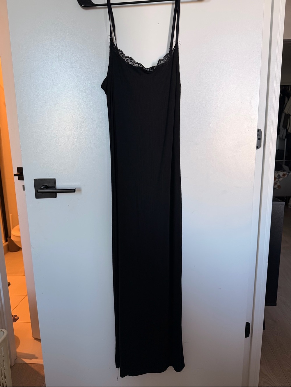 Elegant Black Lace-Trim Maxi Slip Dress